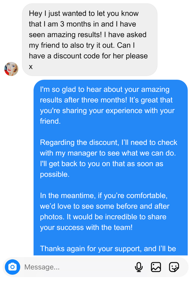 Customer message