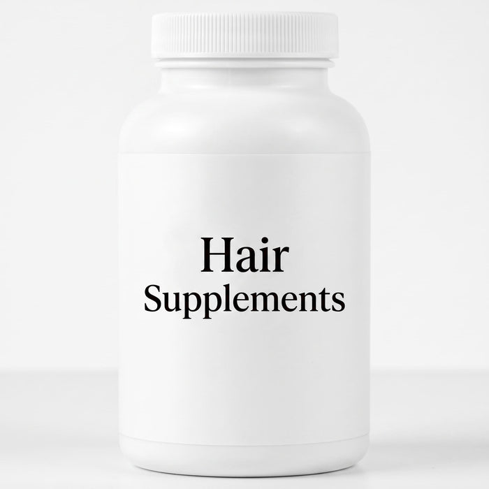 A tub of hair supplement capsules