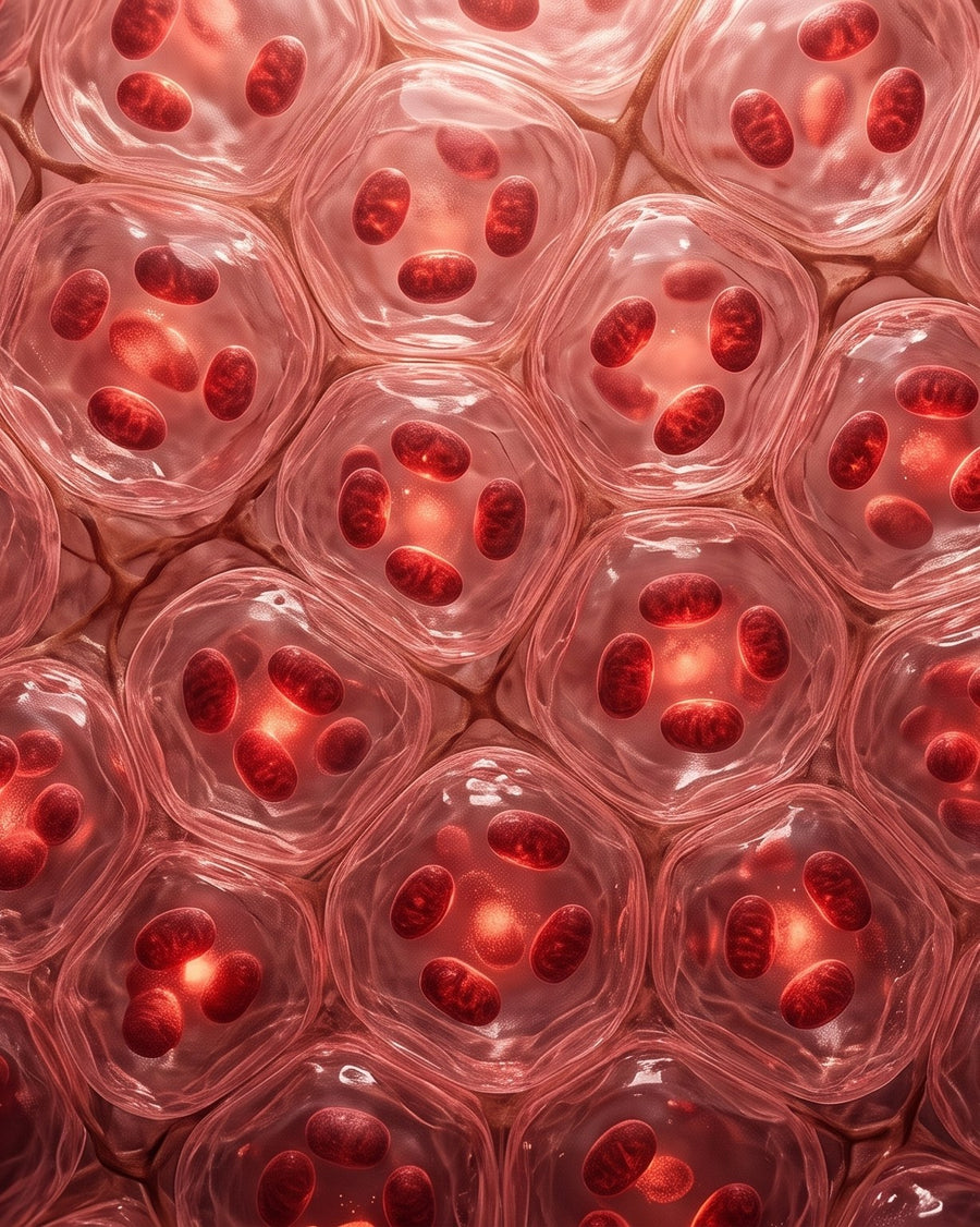 Inside the cells of the follicle as the red light is absorbed